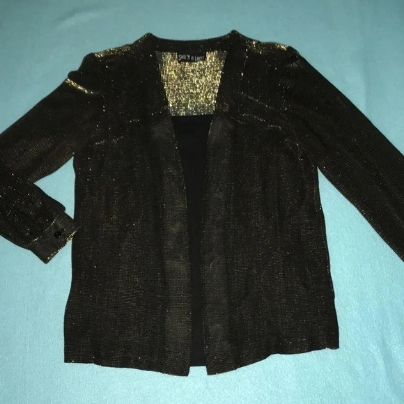 𝅺She’s A Lady vintage blouse metallic attached 2 in 1 long sleeve top size M - Picture 1 of 9